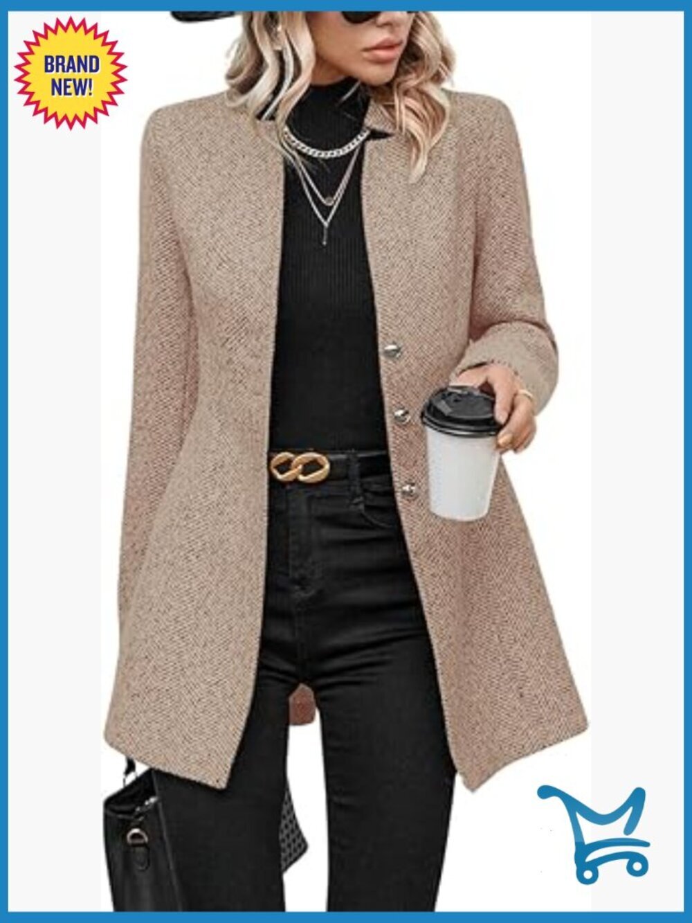 Women's Herringbone Wool Blend Blazer - Business Casual Notch Collar Coat